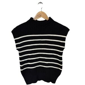 Black & White Striped Ribbed Knit Sleeveless Sweater Vest | Size Small